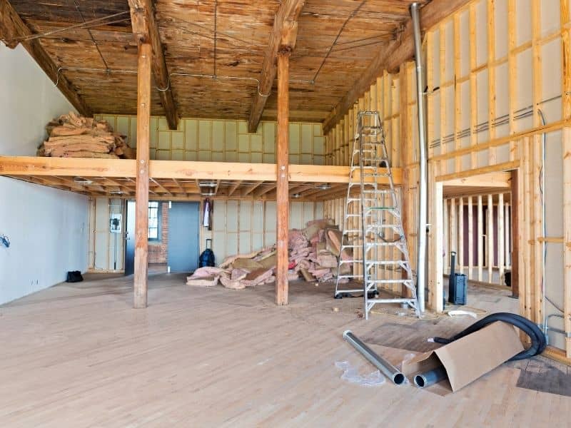 Interior renovation underway as a former office building is converted into residential housing